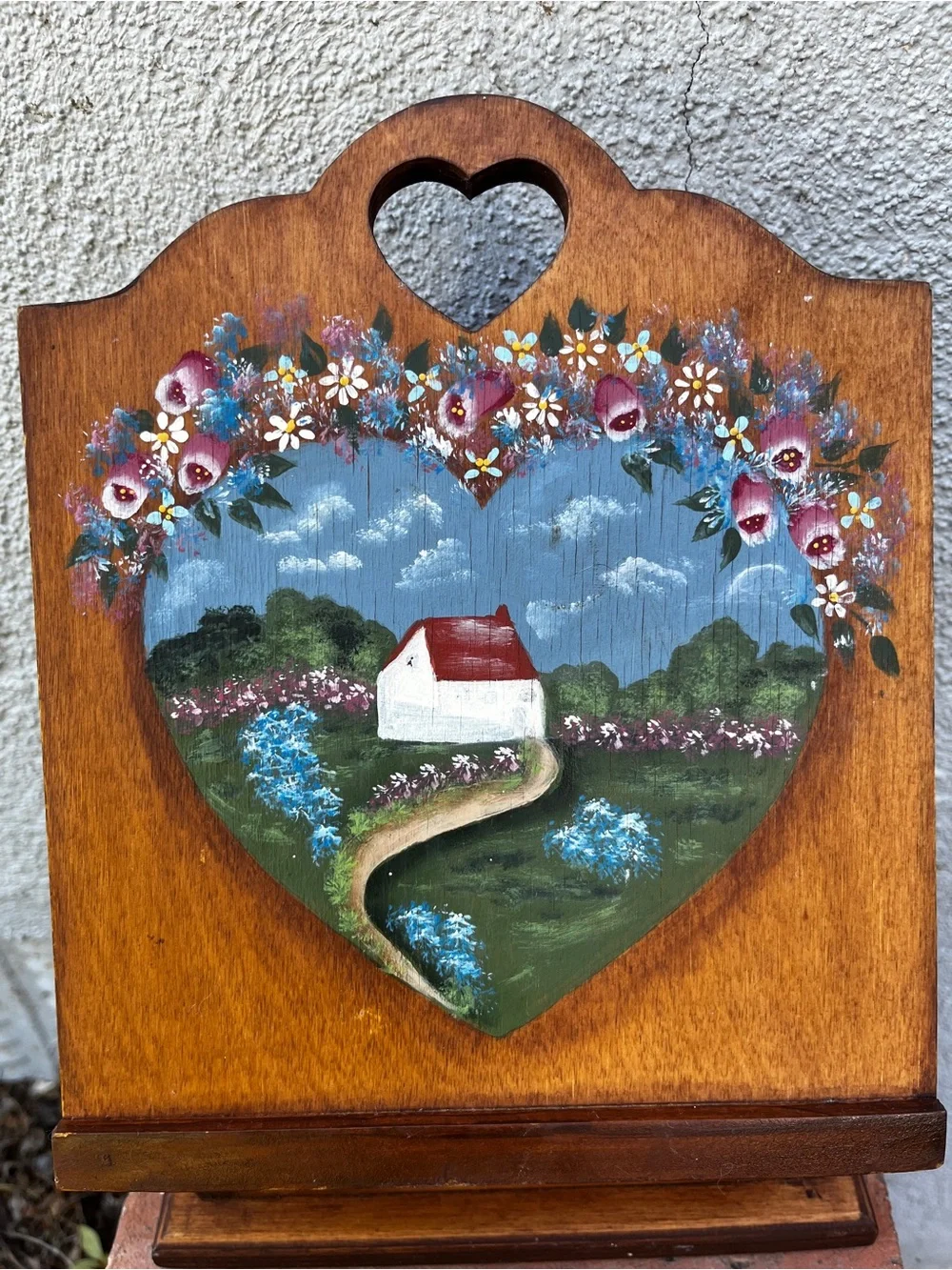 Vintage Hand Painted Wooden Recipe Box Heart Cottagecore Floral Folk Art